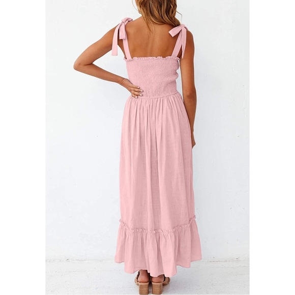 Light Pink Boho Square Neck Maxi Dress - Picture 2 of 6